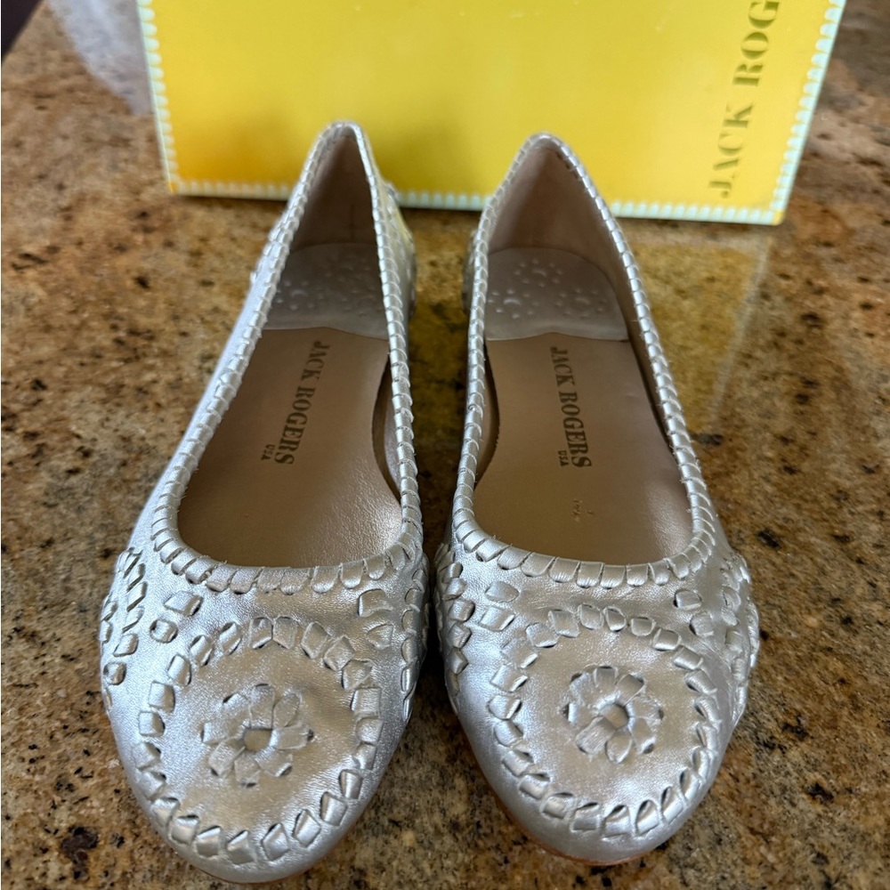 Jack Rogers Metallic Silver Flats